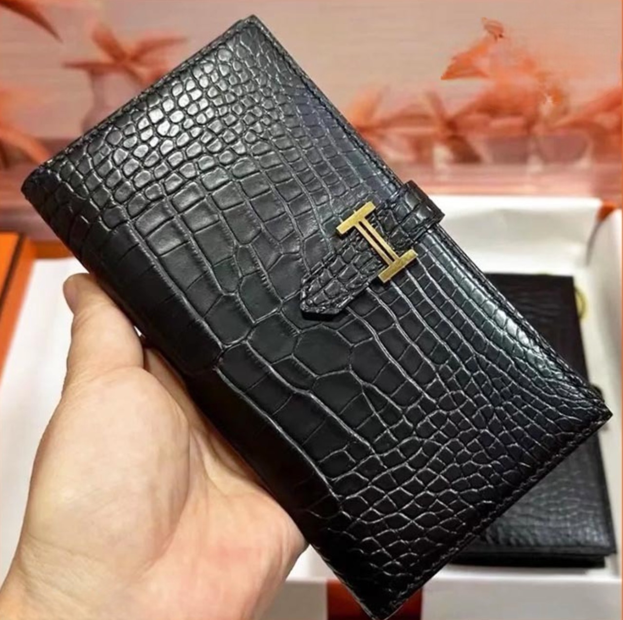 希少◆クロコの高級感◆HERMES ベアン Bearn 長財布