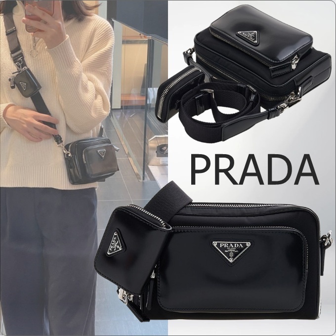 ♦PRADA♦Re-Nylon ブラッシュドレザークロスバッグ