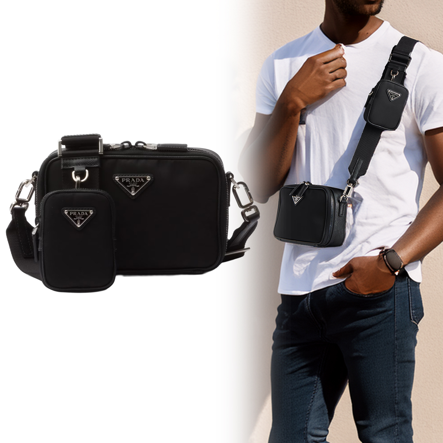 ◆PRADA Re-Nylon xサフィアーノレザー バッグ