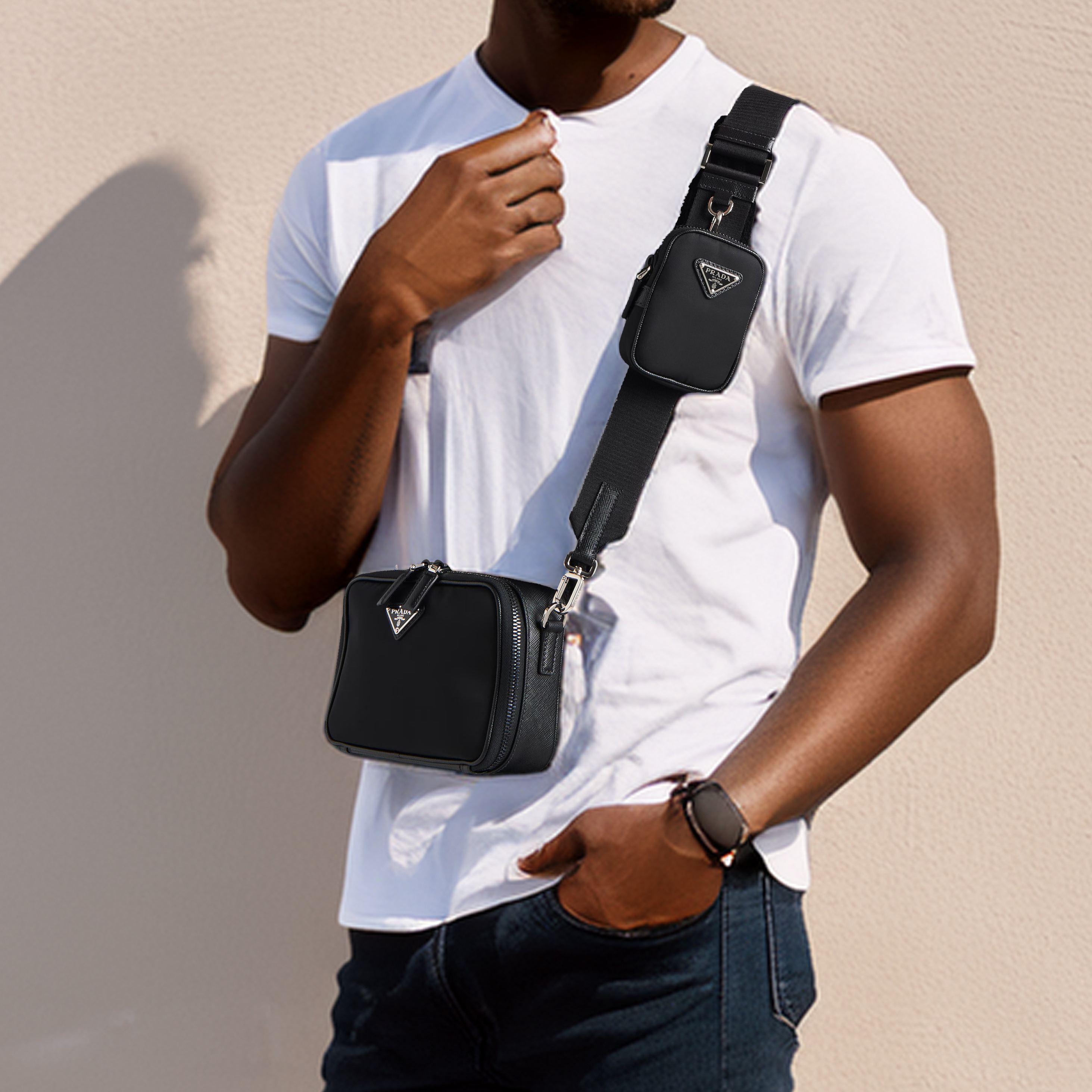 ◆PRADA Re-Nylon xサフィアーノレザー バッグ