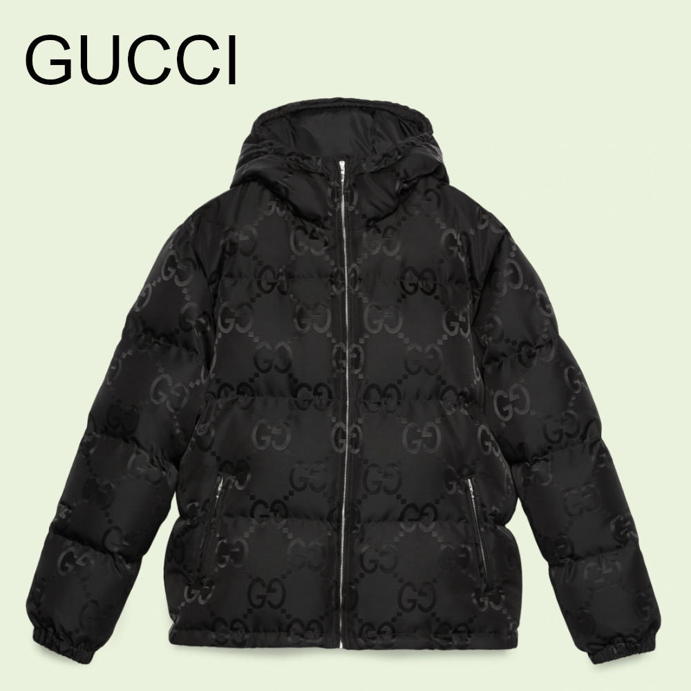 GUCCI GG パターン フロントボタン ダウンジャケット ブラック