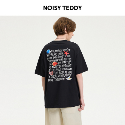 NOISY TEDDY男女同款夏新款时尚立体玩偶短袖T恤衫