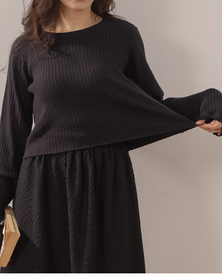 リブ編みショートニットトップス 3色展開