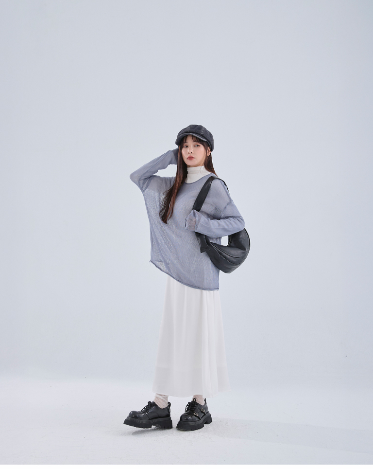 透かし編みワイドニットトップス 5色展開