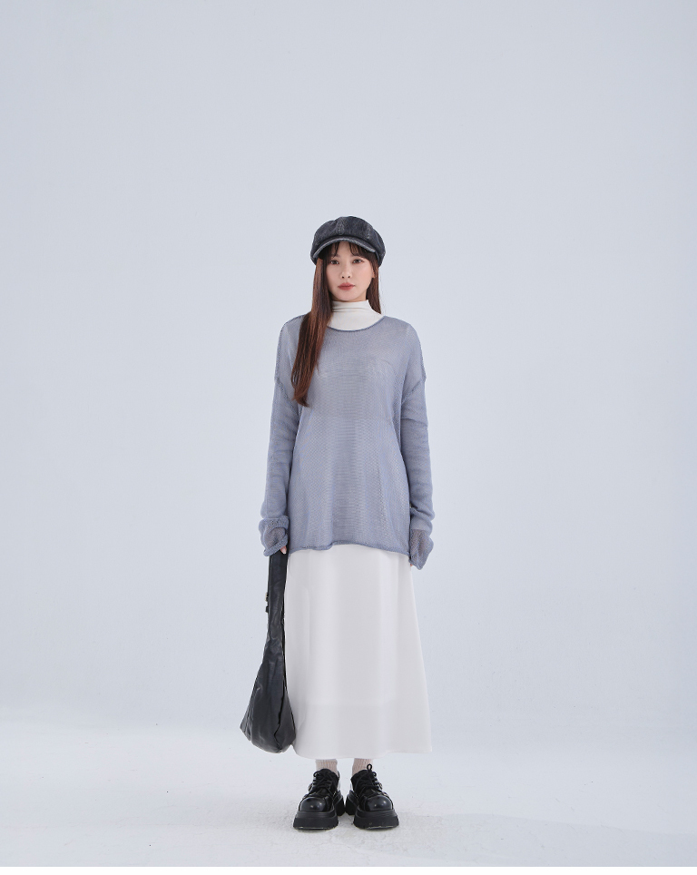 透かし編みワイドニットトップス 5色展開