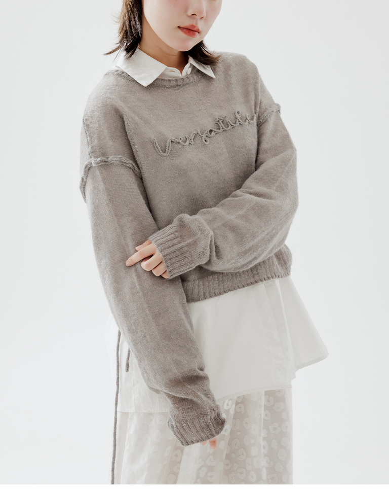 ヘムドローストリングロゴニットトップス 3色展開