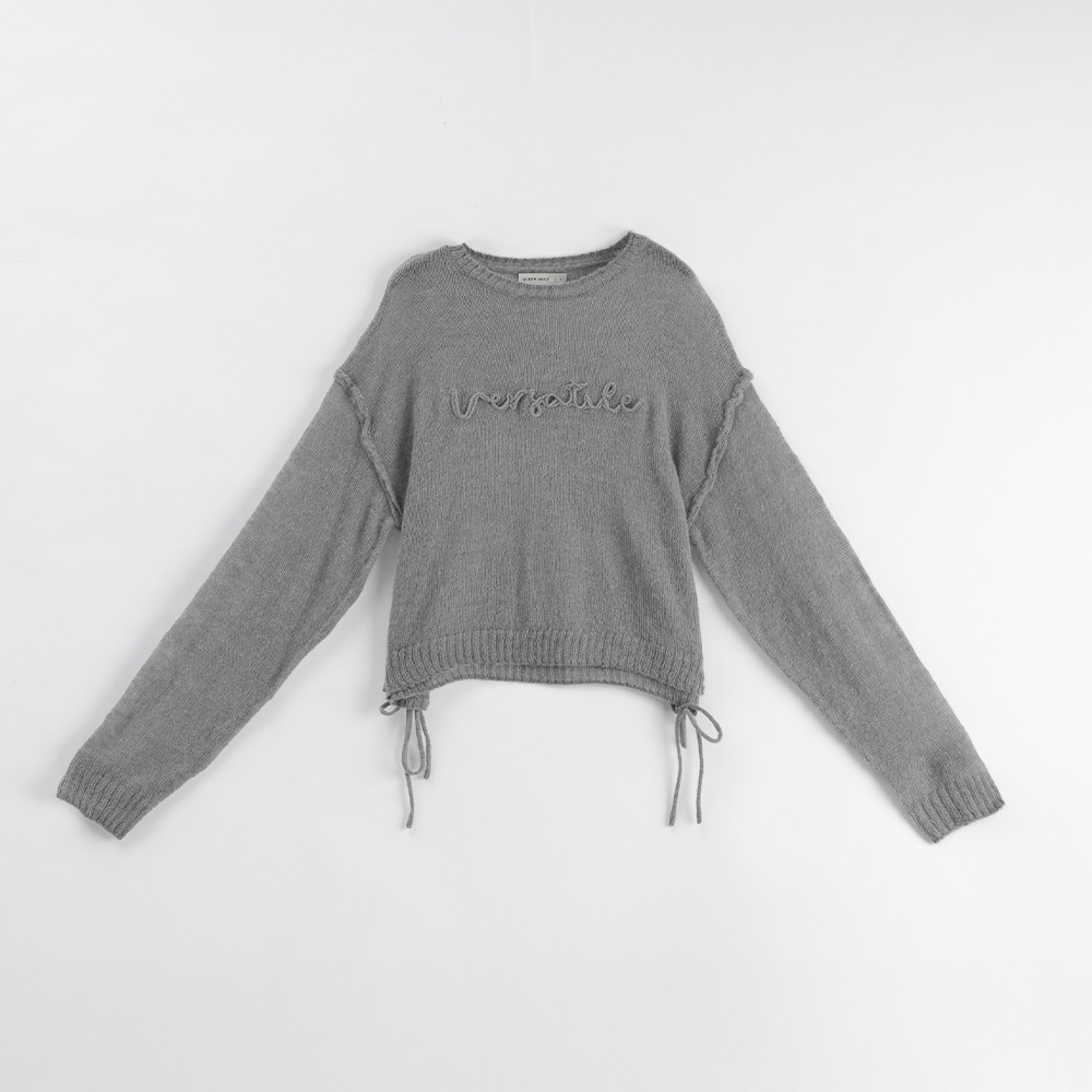 ヘムドローストリングロゴニットトップス 3色展開