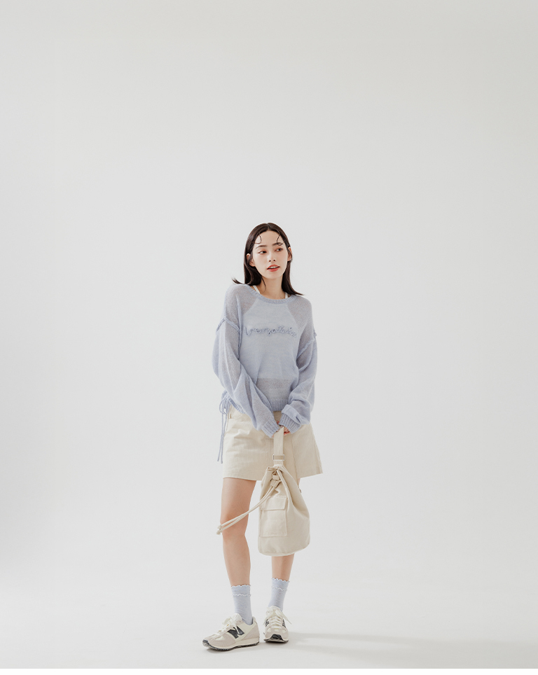 ヘムドローストリングロゴニットトップス 3色展開