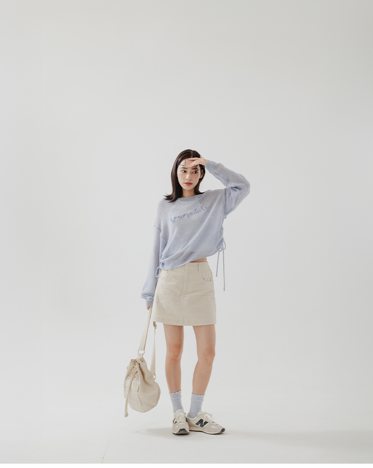 ヘムドローストリングロゴニットトップス 3色展開