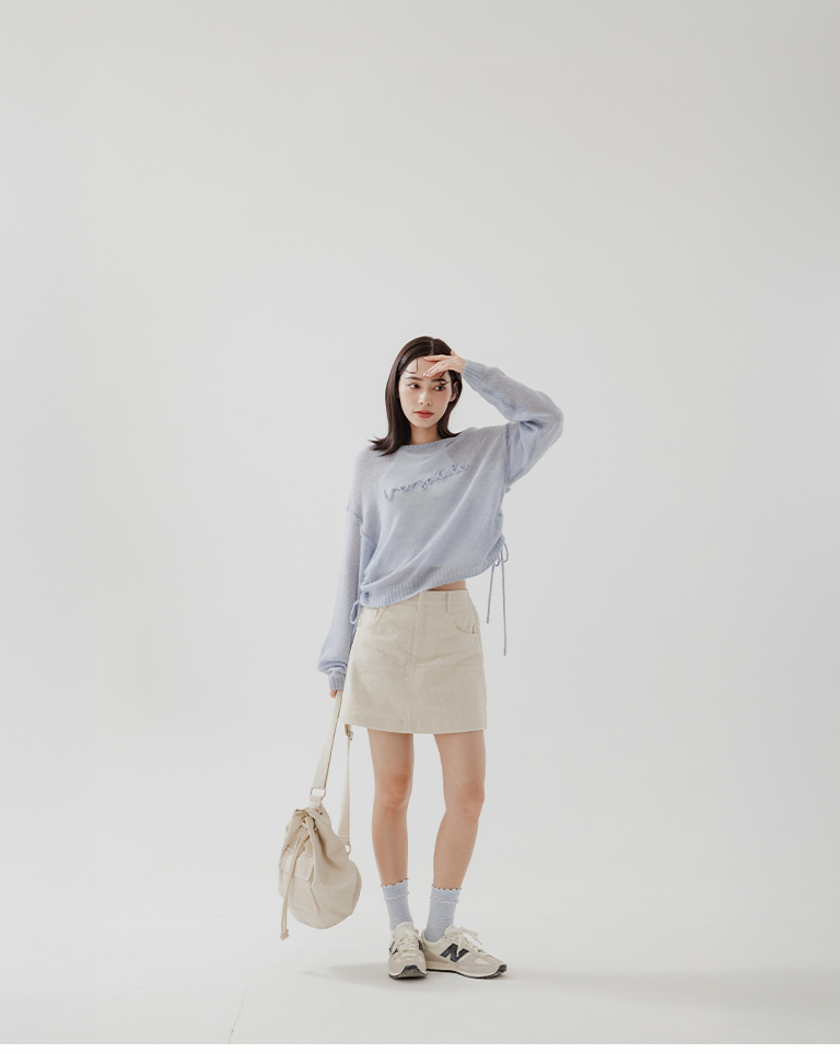 ヘムドローストリングロゴニットトップス 3色展開