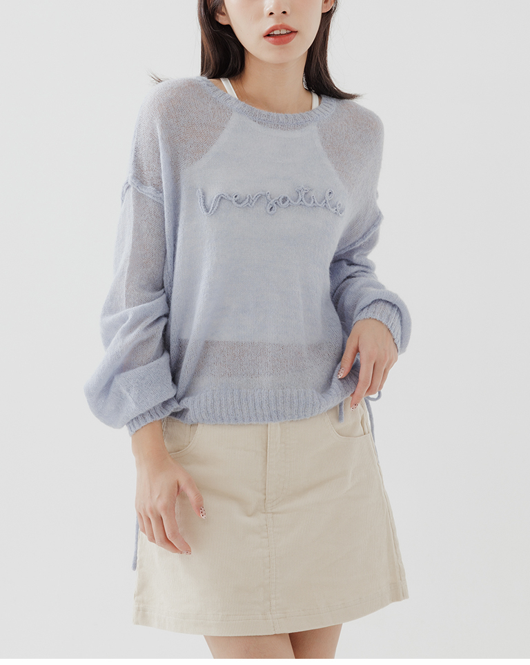 ヘムドローストリングロゴニットトップス 3色展開