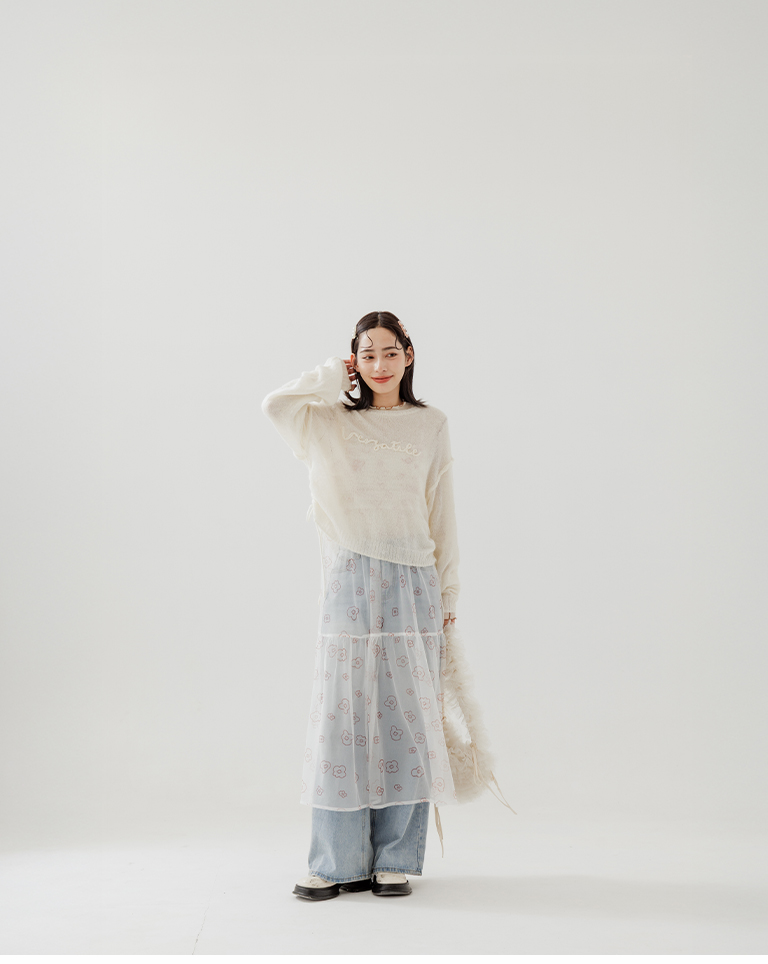 ヘムドローストリングロゴニットトップス 3色展開