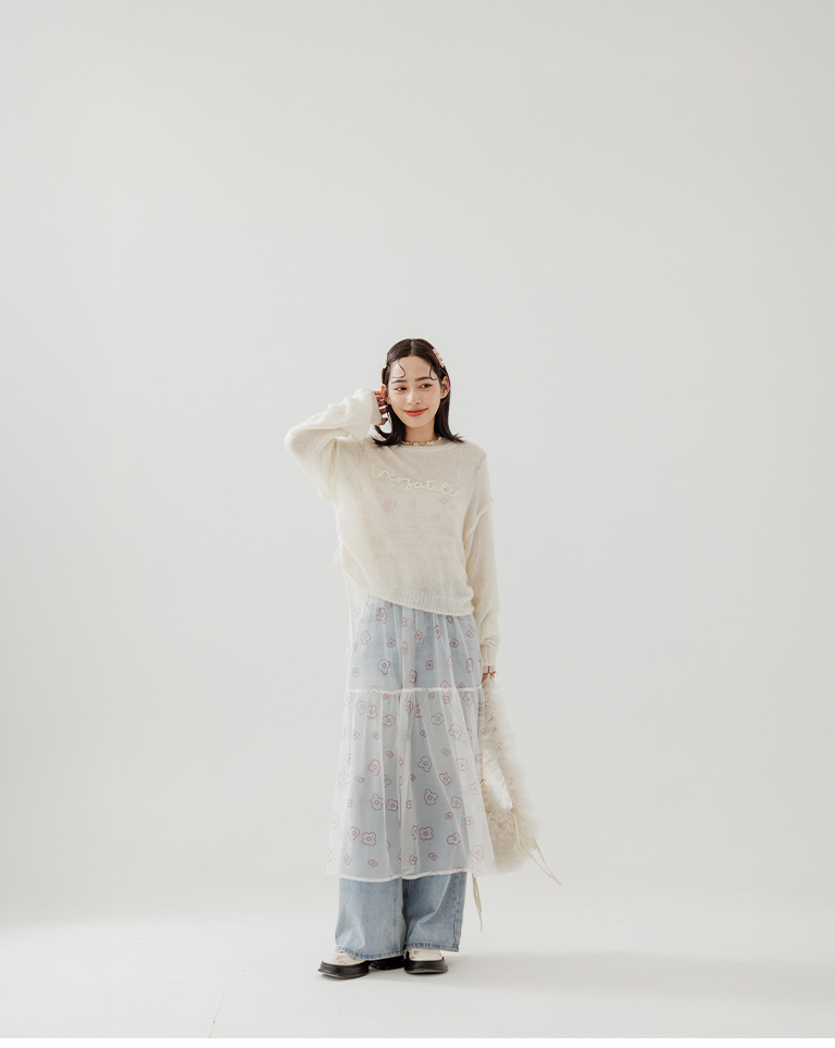 ヘムドローストリングロゴニットトップス 3色展開