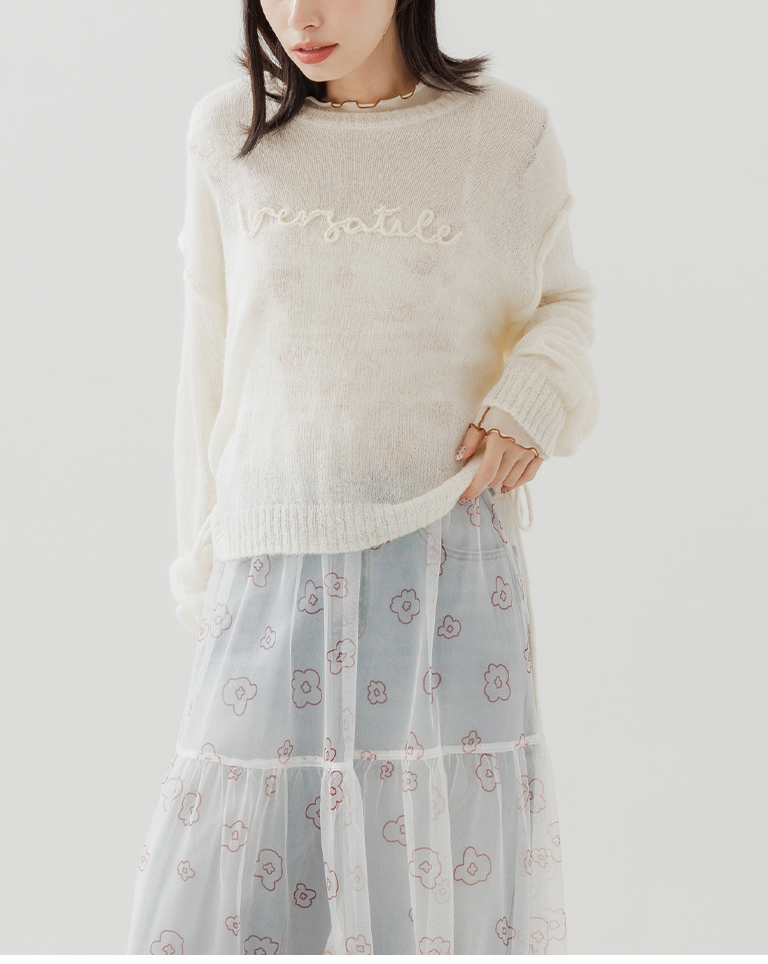 ヘムドローストリングロゴニットトップス 3色展開