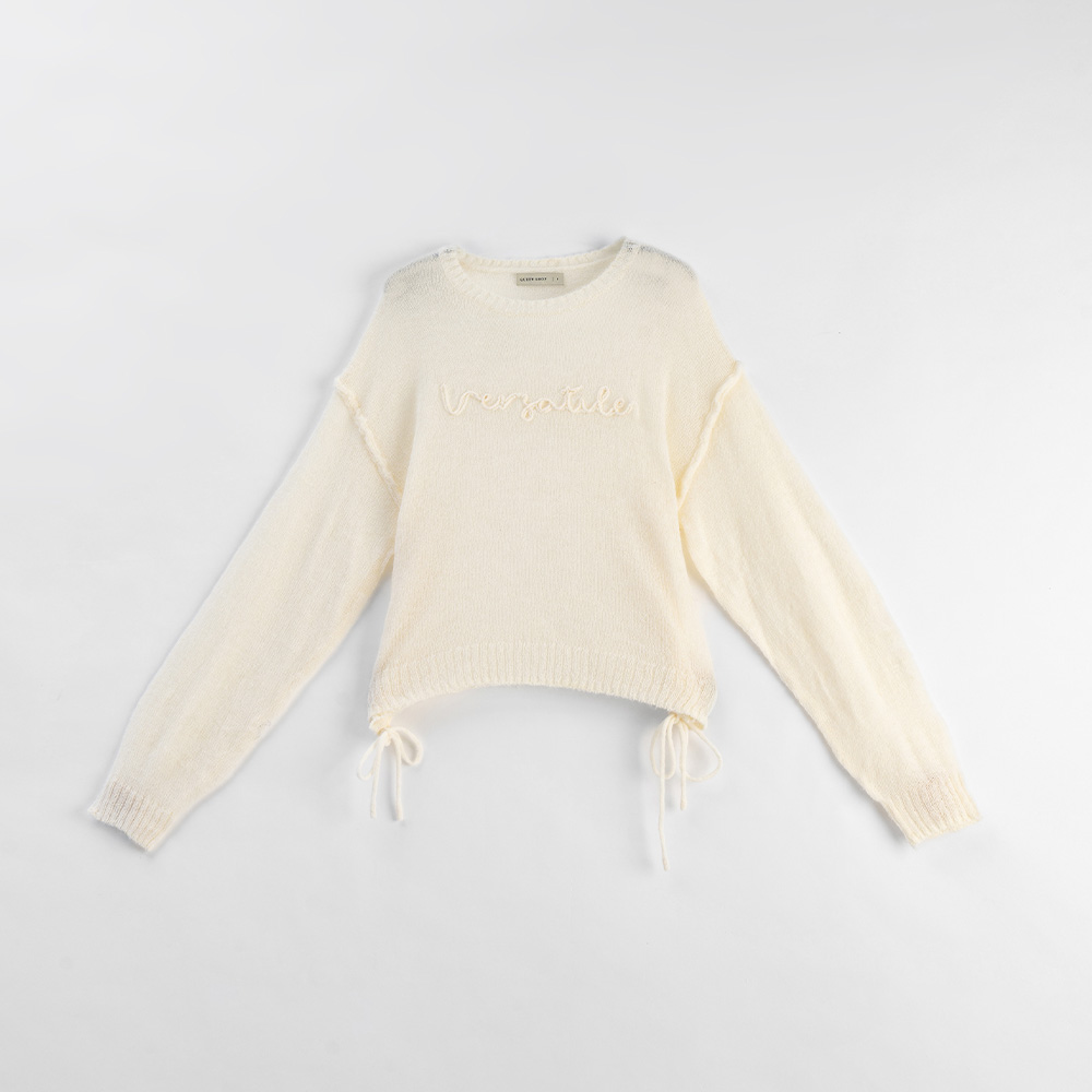 ヘムドローストリングロゴニットトップス 3色展開