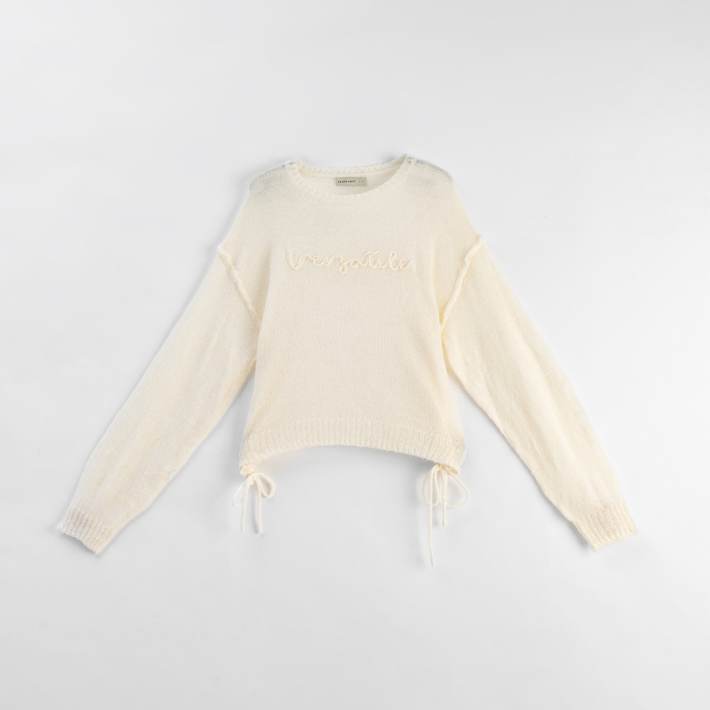 ヘムドローストリングロゴニットトップス 3色展開