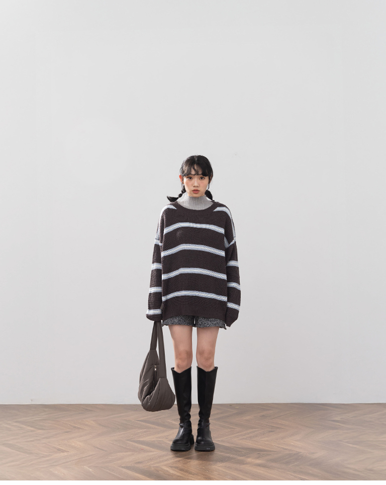 配色ボーダーオーバーサイズニット 3色展開