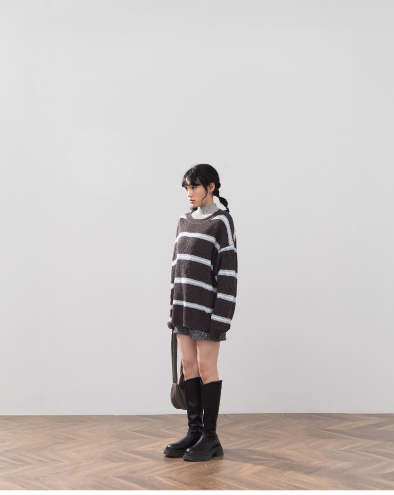 配色ボーダーオーバーサイズニット 3色展開