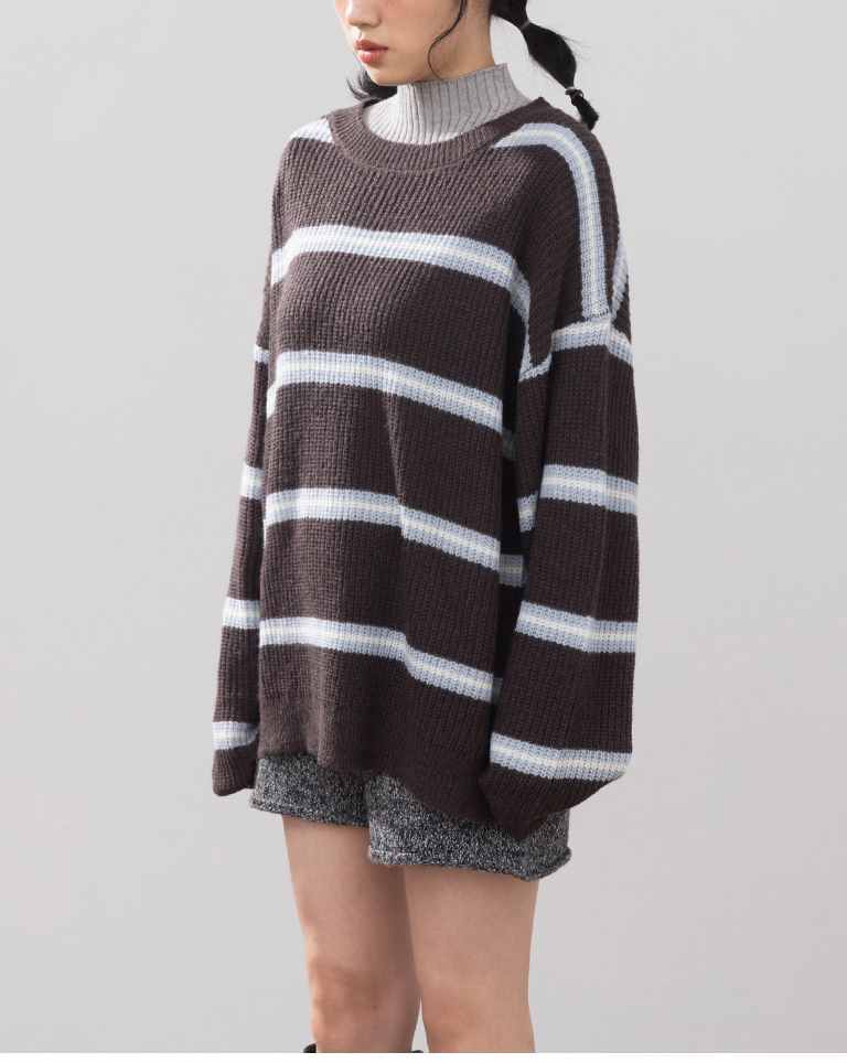 配色ボーダーオーバーサイズニット 3色展開