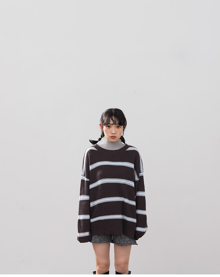 配色ボーダーオーバーサイズニット 3色展開
