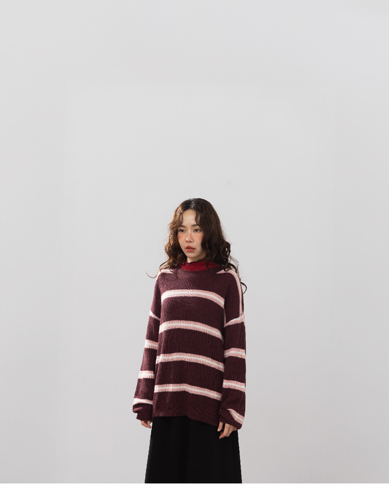 配色ボーダーオーバーサイズニット 3色展開