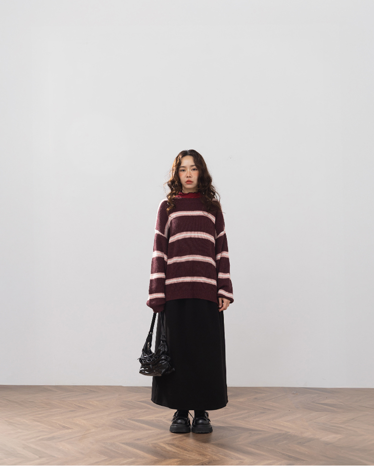 配色ボーダーオーバーサイズニット 3色展開