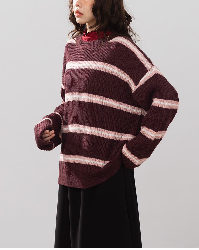 配色ボーダーオーバーサイズニット 3色展開