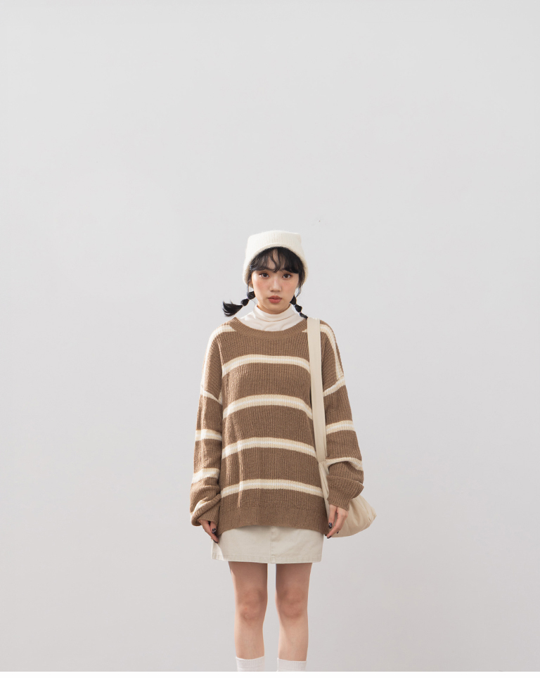 配色ボーダーオーバーサイズニット 3色展開
