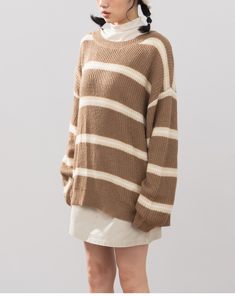 配色ボーダーオーバーサイズニット 3色展開