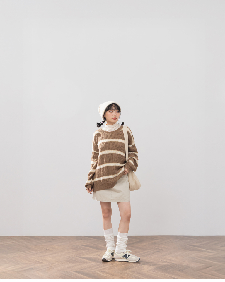 配色ボーダーオーバーサイズニット 3色展開