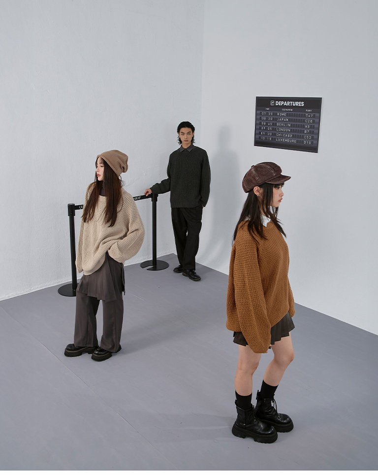 ユニセックス太めニットセーター 4色展開