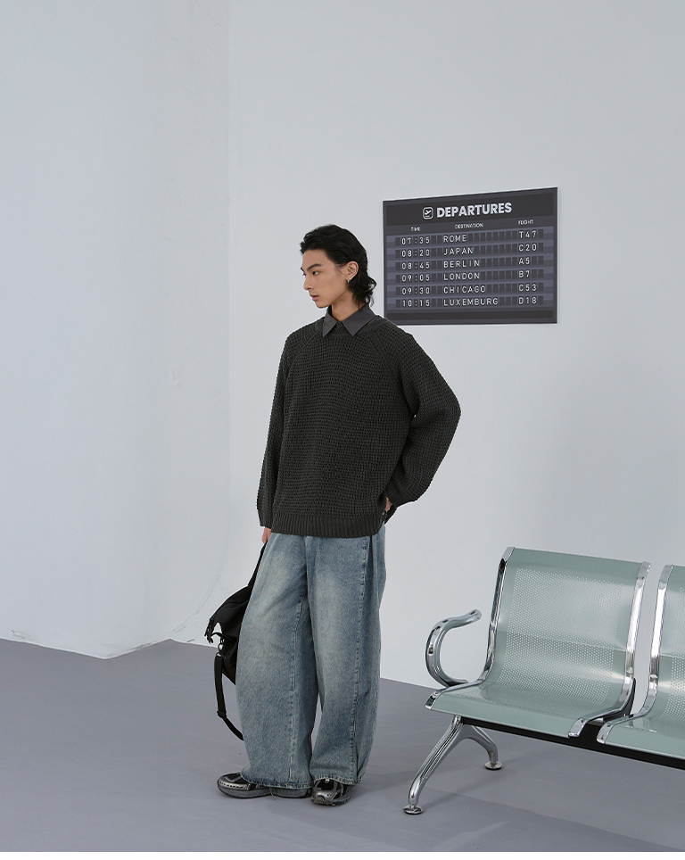 ユニセックス太めニットセーター 4色展開