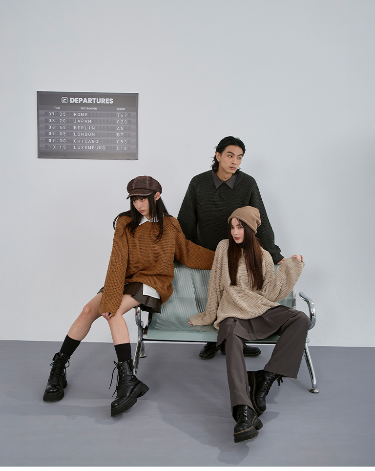 ユニセックス太めニットセーター 4色展開