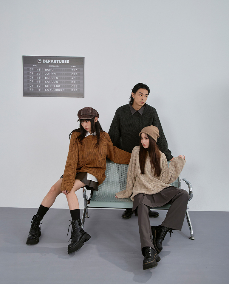 ユニセックス太めニットセーター 4色展開