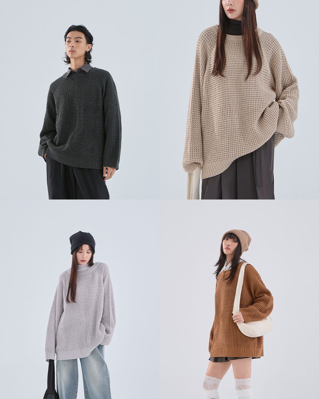 ユニセックス太めニットセーター 4色展開