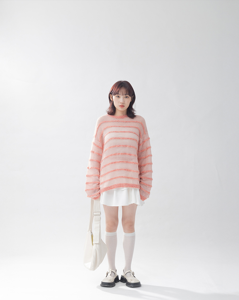 立体ボーダーニットトップス 3色展開