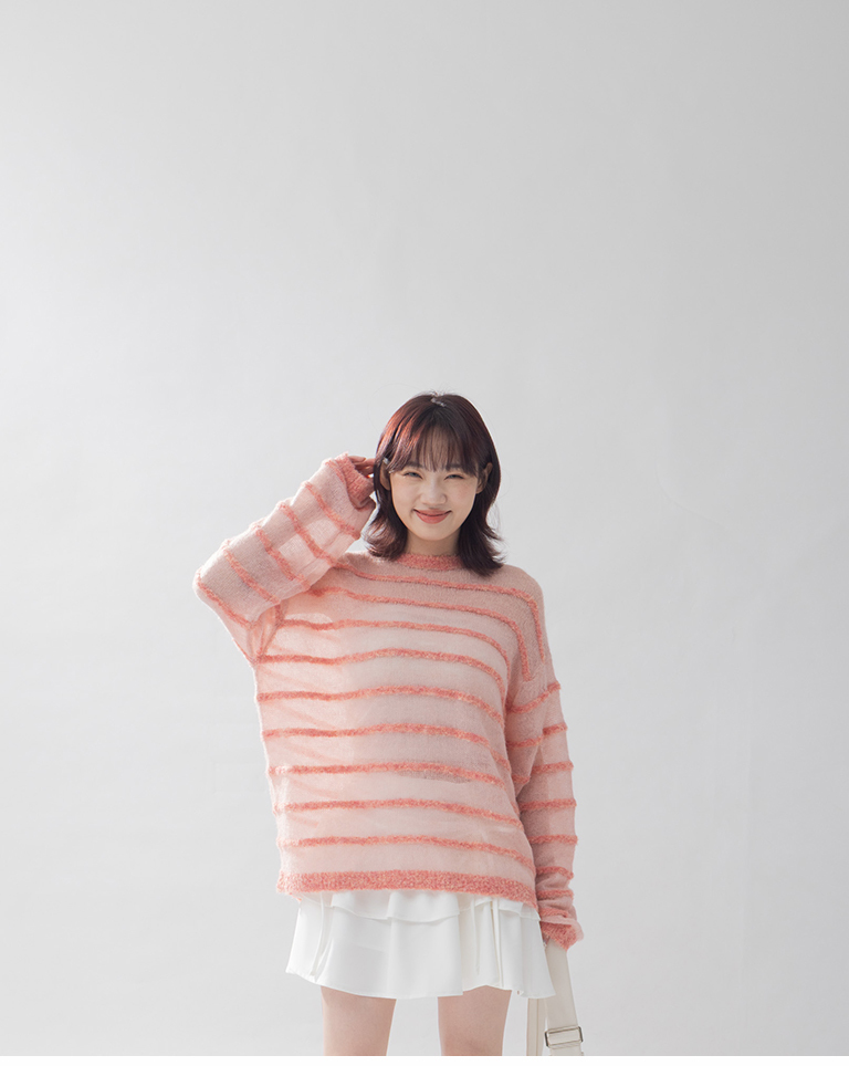 立体ボーダーニットトップス 3色展開