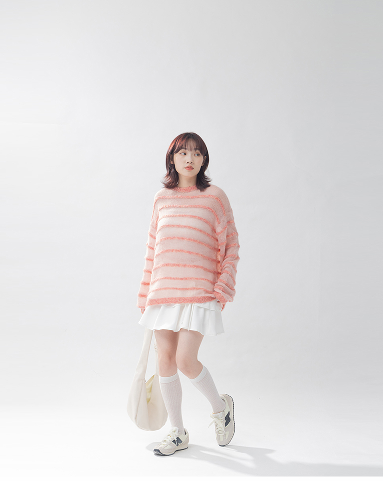 立体ボーダーニットトップス 3色展開