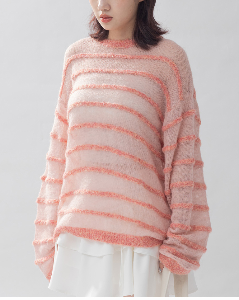 立体ボーダーニットトップス 3色展開