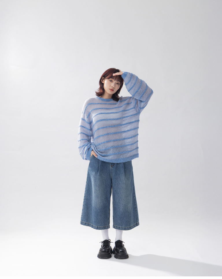 立体ボーダーニットトップス 3色展開