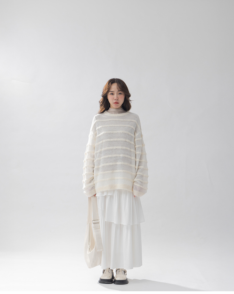 立体ボーダーニットトップス 3色展開