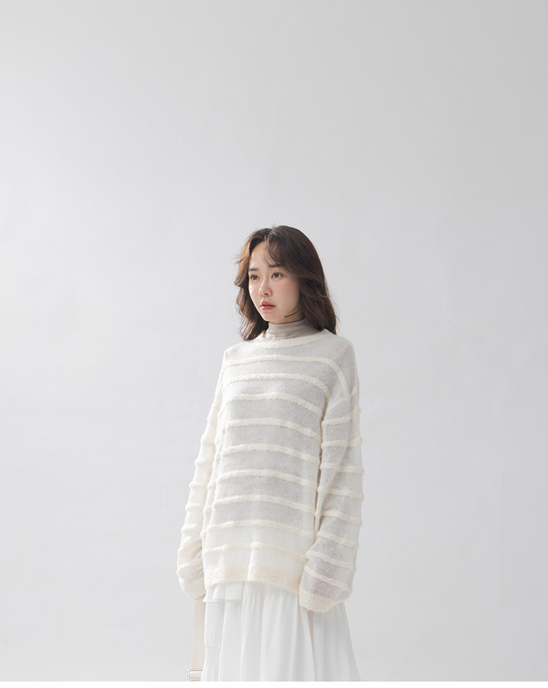 立体ボーダーニットトップス 3色展開