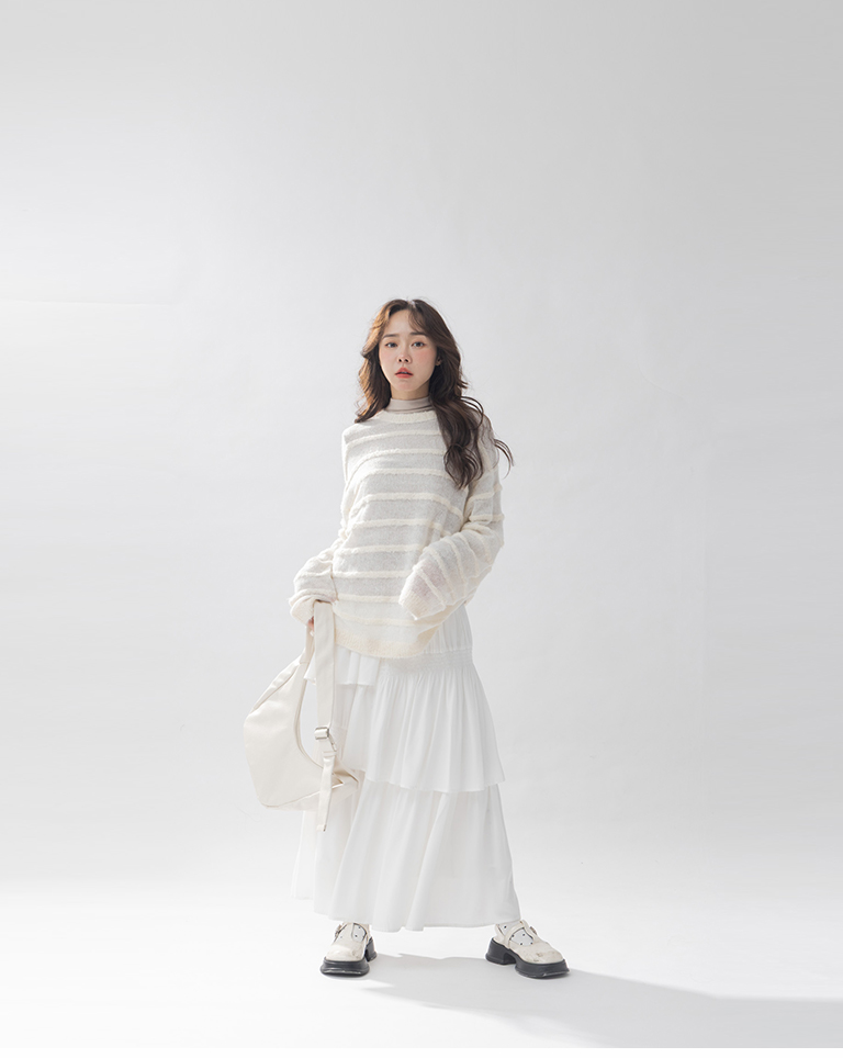 立体ボーダーニットトップス 3色展開