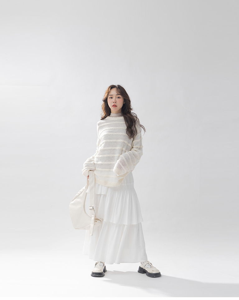 立体ボーダーニットトップス 3色展開