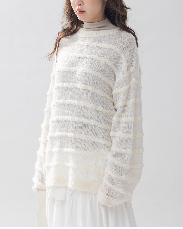 立体ボーダーニットトップス 3色展開