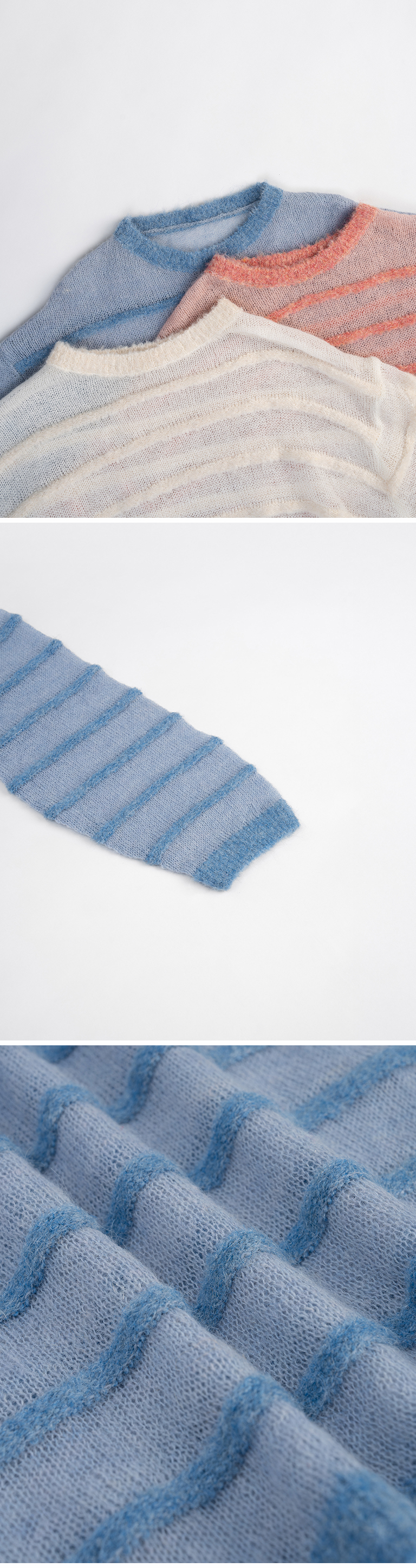 立体ボーダーニットトップス 3色展開