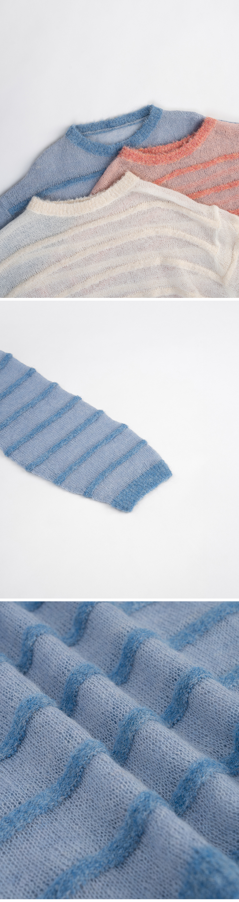 立体ボーダーニットトップス 3色展開