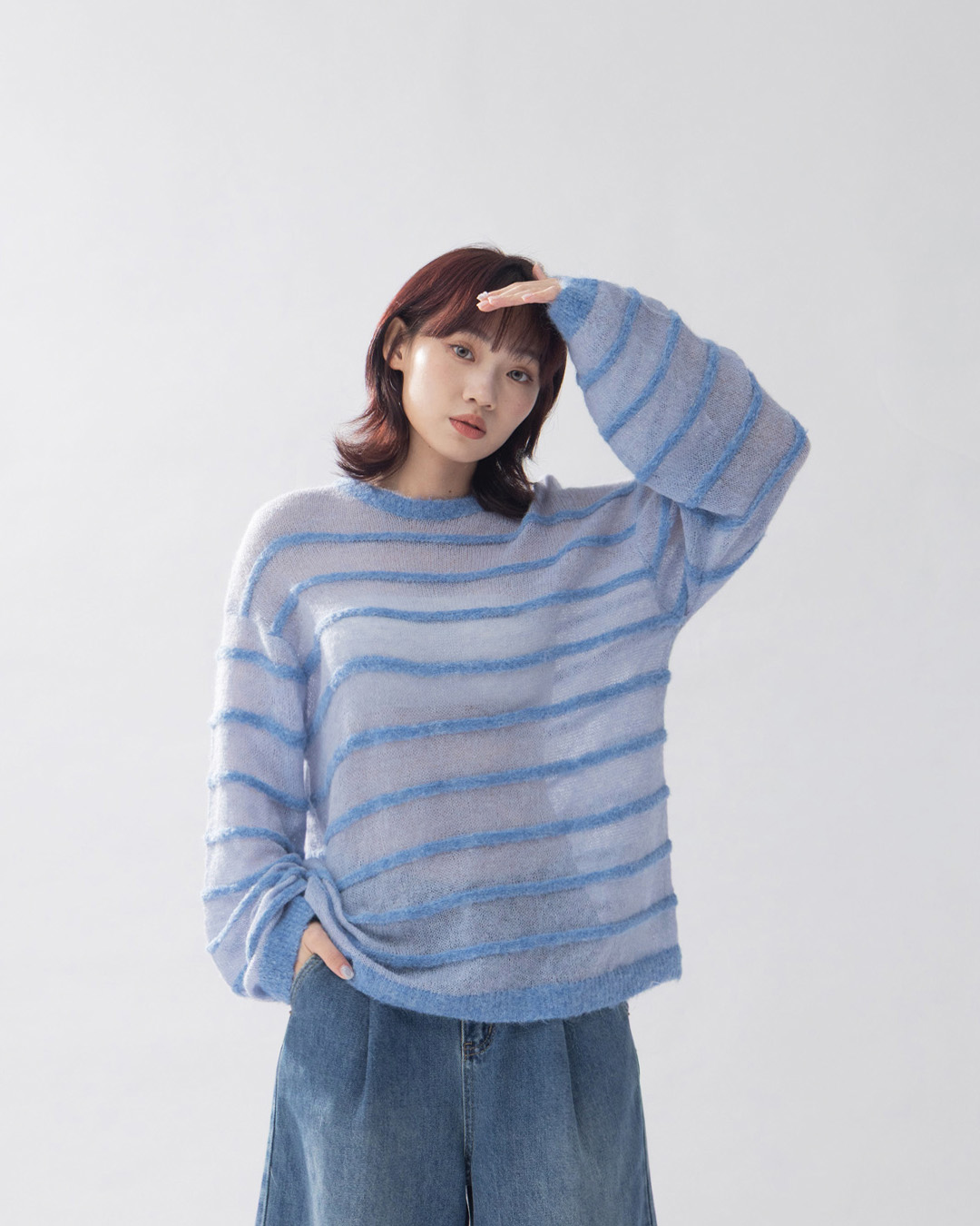 立体ボーダーニットトップス 3色展開