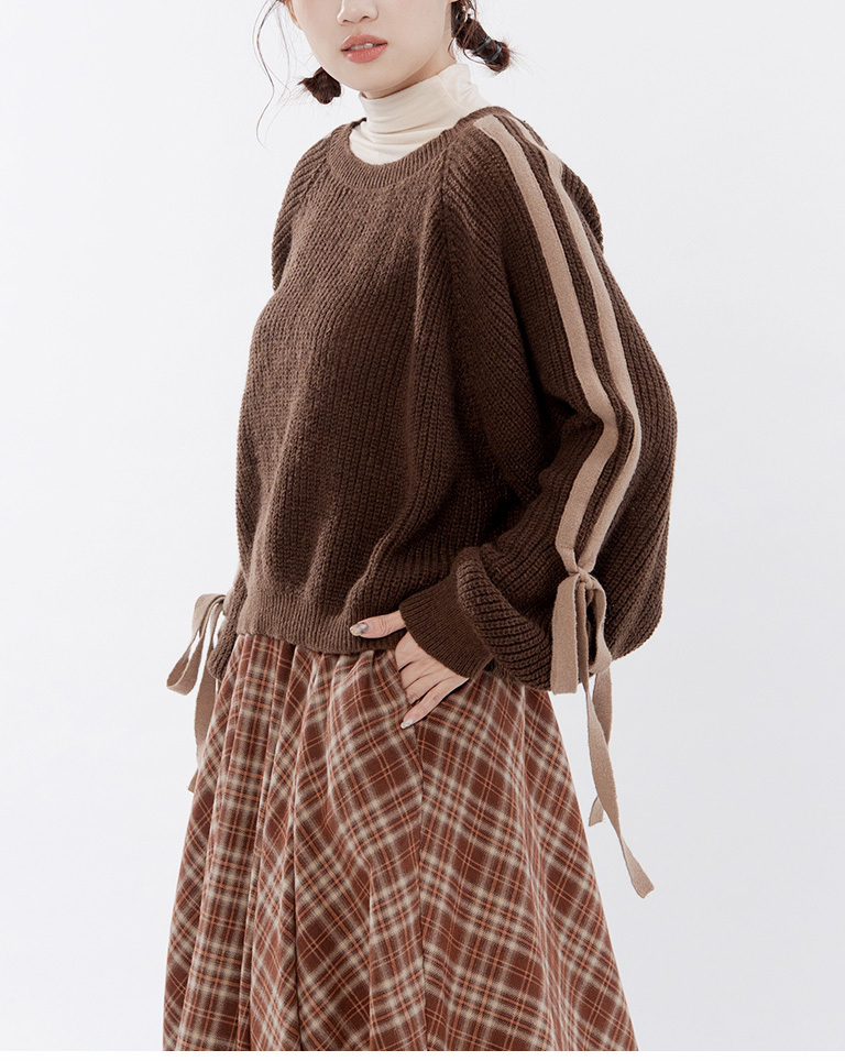 配色リボン結びニット 2色展開