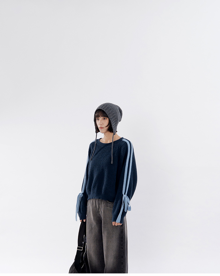 配色リボン結びニット 2色展開